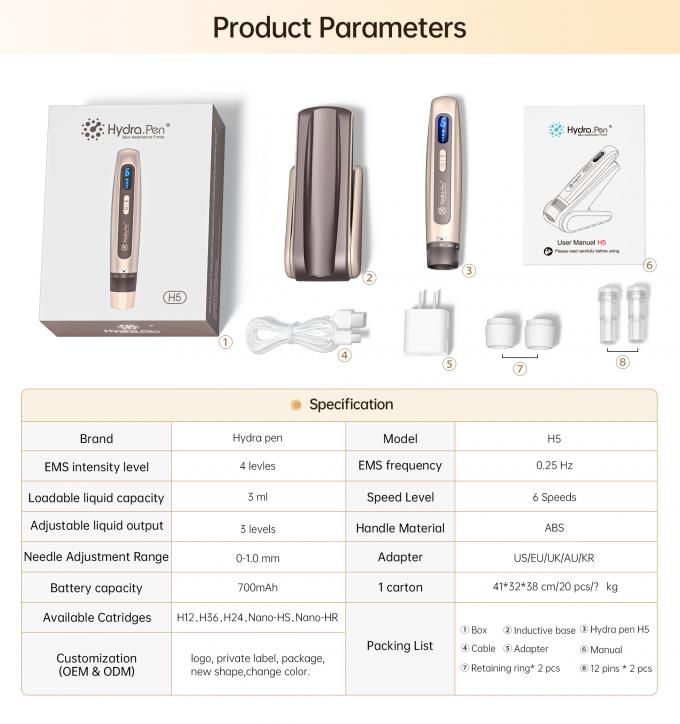 جدیدترین دستگاه خودکار سرمزن 4 قطبی EMS Hydra Pen H5 برای جوانسازی پوست صورت با استفاده از میکرونیدلینگ و تحریک تولید کلاژن 9